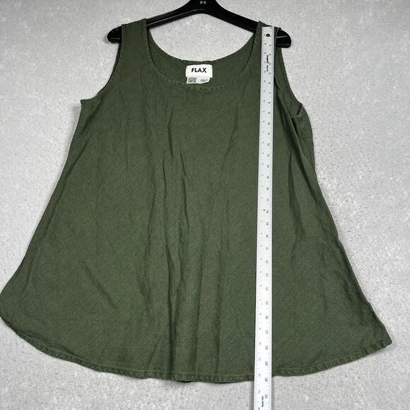 Flax Tank Top 100% Linen Women’s 2G 2XL Green Minimalist Lagenlook Sleeveless - Picture 8 of 10